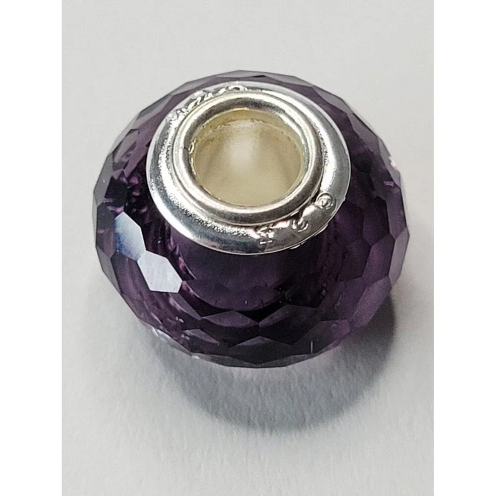 NWT Deep Purple 925 Sterling For Pandora Charm Bracelet Glass Faceted European